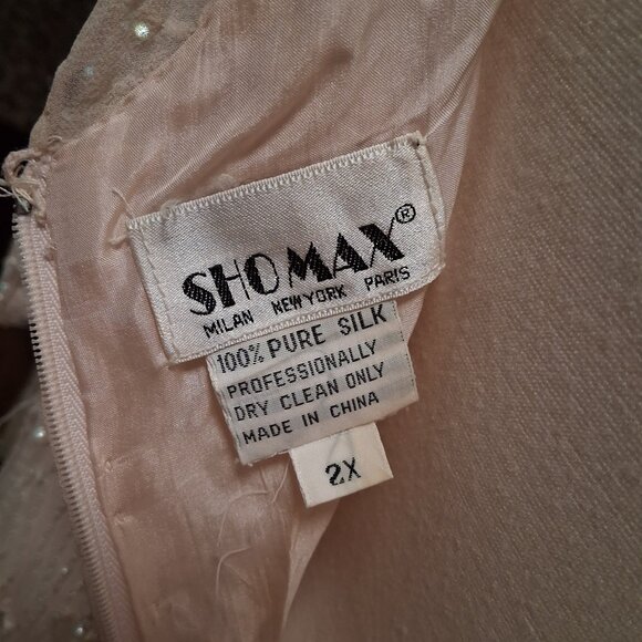 Vintage Shomax Silk Light Pink Beaded Dress Gown Maxie XL/1X - Picture 10 of 12